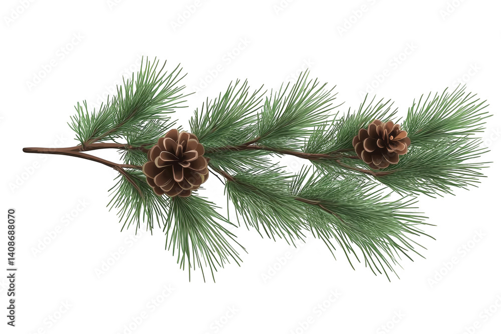 Poster isolated photo of pine branch with cones on a transparent background