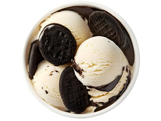 Isolated Photo of Ice Cream Dessert with Cookies and Chocolate Sauce