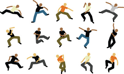 Dynamic vector silhouettes of people in dance, sport, and yoga poses