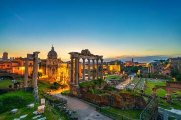 Ruins of Roman forum at dawn in Rome. Italy