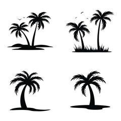 set of palm trees silhouettes on white background