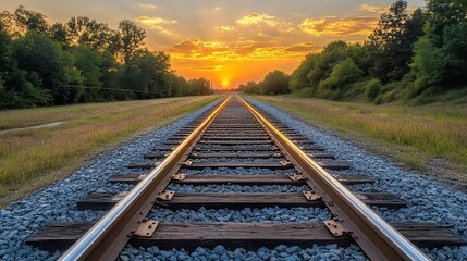 Obraz premium Sunset over railroad tracks (1)