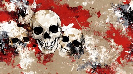 Grunge Red Splatter Background with Skulls