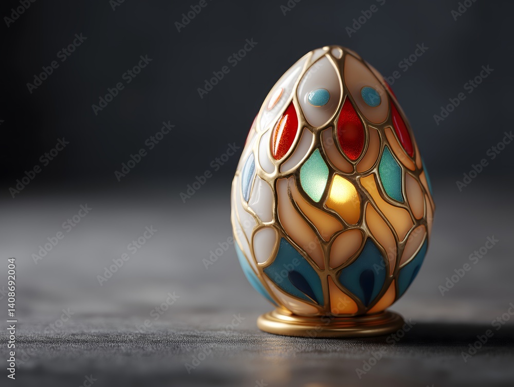 Poster easter and lamp: easter egg lamp with stained glass design casting colorful light patterns.