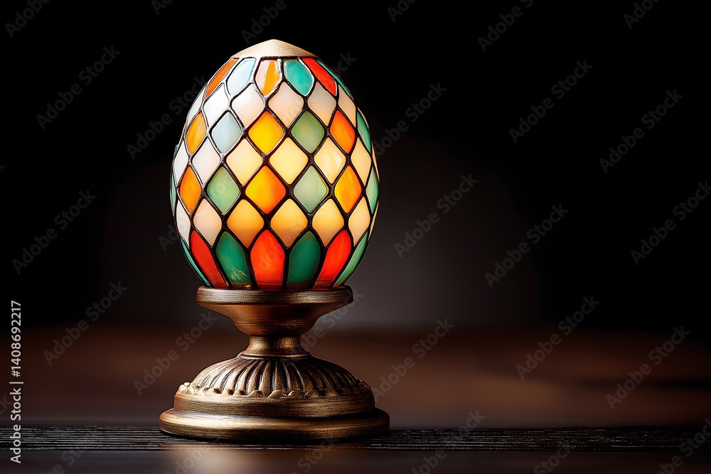 Aufkleber easter and lamp: easter egg lamp with stained glass design casting colorful light patterns.