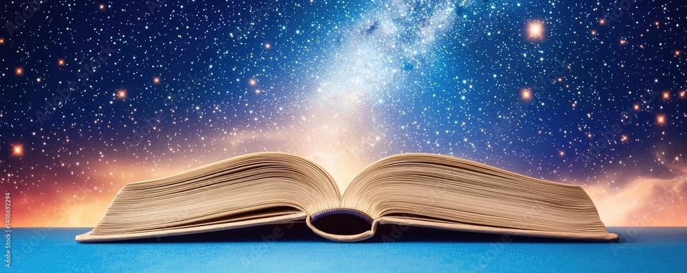 Aufkleber open book under starry sky merging imagination and learning concept. an open book under a starry sky