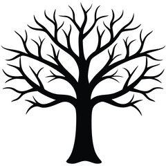 Tree Silhouette with Bare Branches and Trunk on Transparent Background