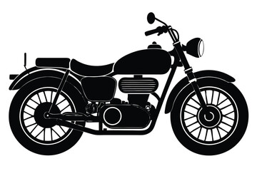 Fototapeta premium Vintage Motorcycle Silhouette, Detailed Bike with Circular Headlight, Solid Black Shape