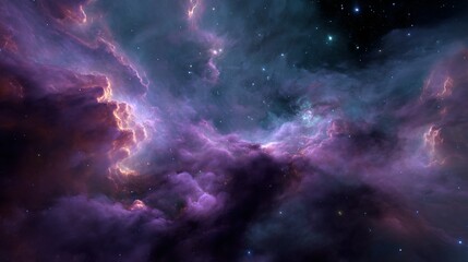 Fototapeta premium Vast cosmic nebulae display swirling hues in deep space.