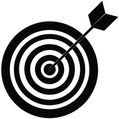 Arrow Hitting Center of Target with Black and White Concentric Rings on Transparent