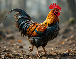 Rooster Strutting Proudly on a Rural Path in Autumn