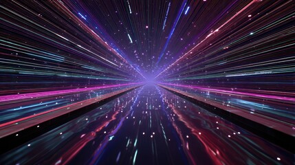 Fototapeta premium Hyperspace: A visual journey through an electrifying tunnel of light, radiating from a central point and creating an immersive sense of speed, representing movement and forward motion.