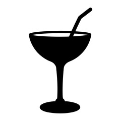 A silhouette image of a cocktail glass with a straw a simple icon for drinks and beverages