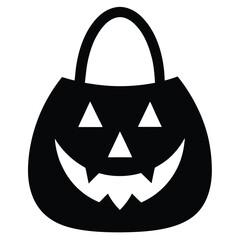 Black silhouette of Halloween pumpkin bucket with face on transparent background