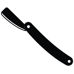 Black straight razor with transparent background, sharp vintage barber tool