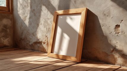 Wooden Picture Frame or Mirror on Hardwood Plank