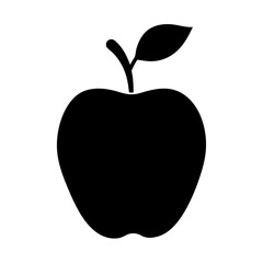 A Simple Black Silhouette of an Apple with a Leaf