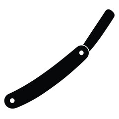 Classic Straight Razor on Transparent Background, Black Silhouette Icon