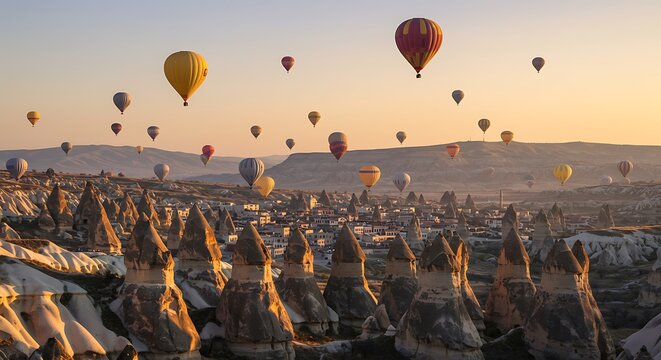 Cappadocia Sunrise: Hot Air Balloons Soaring Over Fairy Chimneys