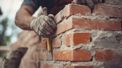 A bricklayer working on a stone wall for a heritage building. Featuring craftsmanship and restoration