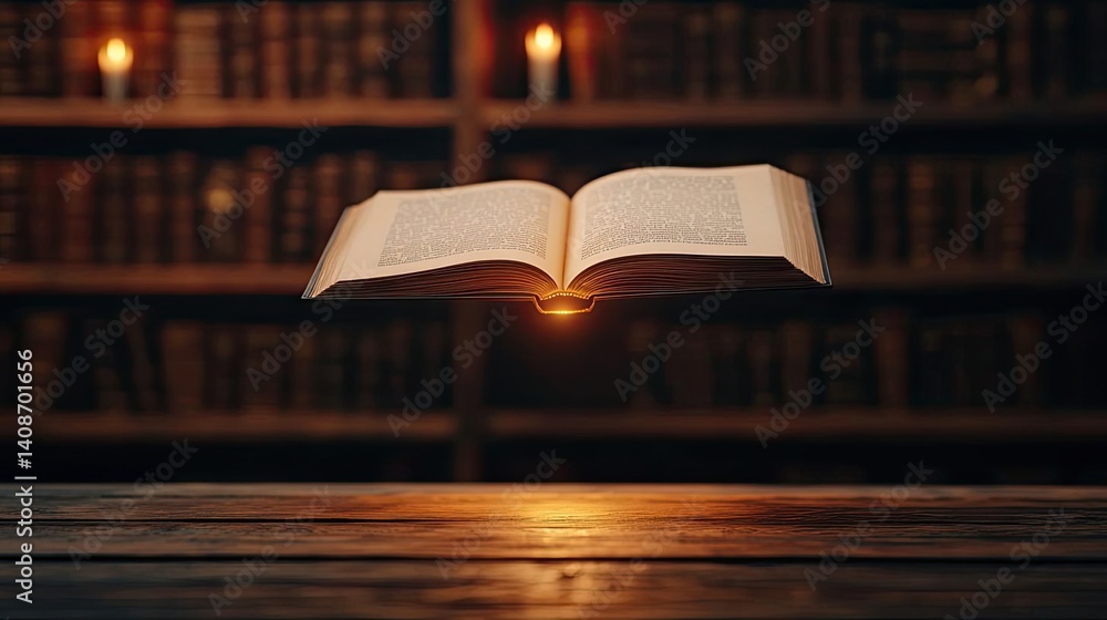 Poster books floating in the air as part of a float and education concept. an enchanting floating book in a