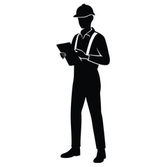 Inspector Silhouette Holding Clipboard Wearing Hard Hat And Overalls on Transparent