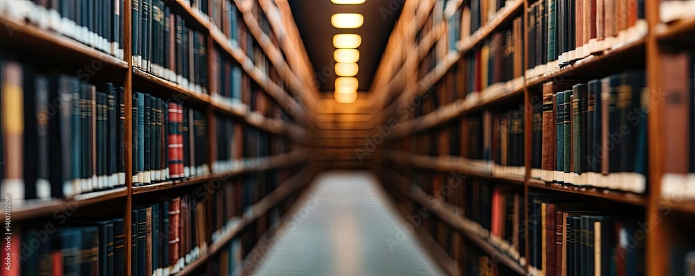 Poster books floating in the air in a literature and reading concept. a serene library filled with rows of 