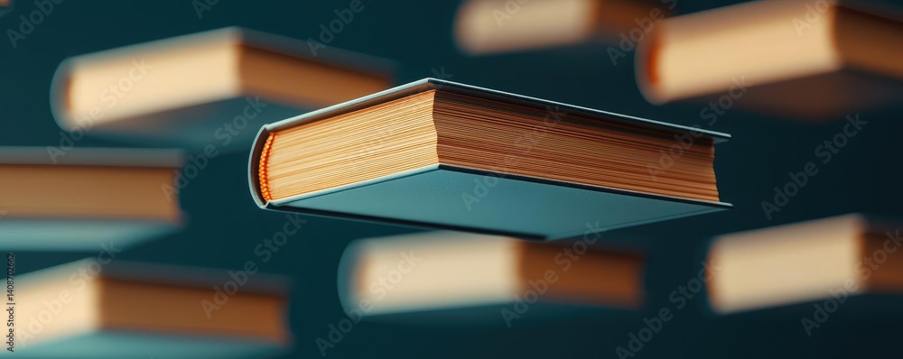 Poster books floating in the air as part of a float and education concept. floating books creating a surrea