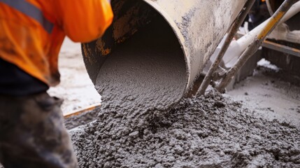 A cement mixer operator preparing to pour concrete into a foundation mold. Featuring efficiency and skill