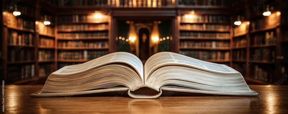 Poster books floating in the air on reading and shelf concept. open book on a wooden table in a cozy librar