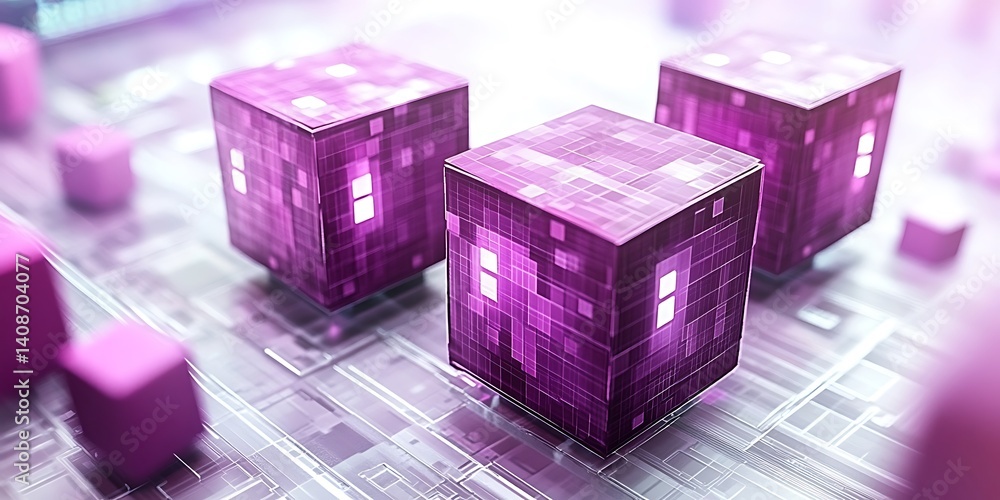 Aufkleber abstract geometric array of purple cubes for future technology concept