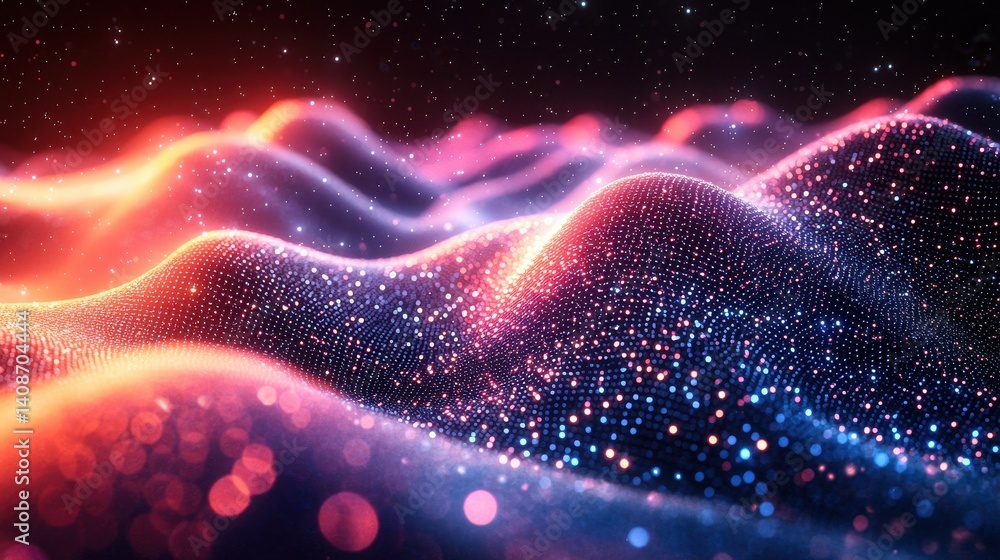 Aufkleber vibrant cosmic particles flowing and swirling in a dynamic abstract landscape creating a mesmerizing