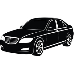 Sedan Car Silhouette, Side View Isolated on White. Vehicle with Alloy Wheel