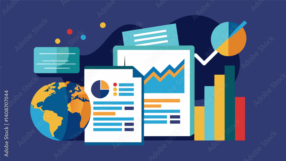 Poster a publication on economics uses data visualizations to portray the trends and patterns in global tra