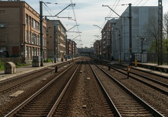 high angle view of railway tracks against building