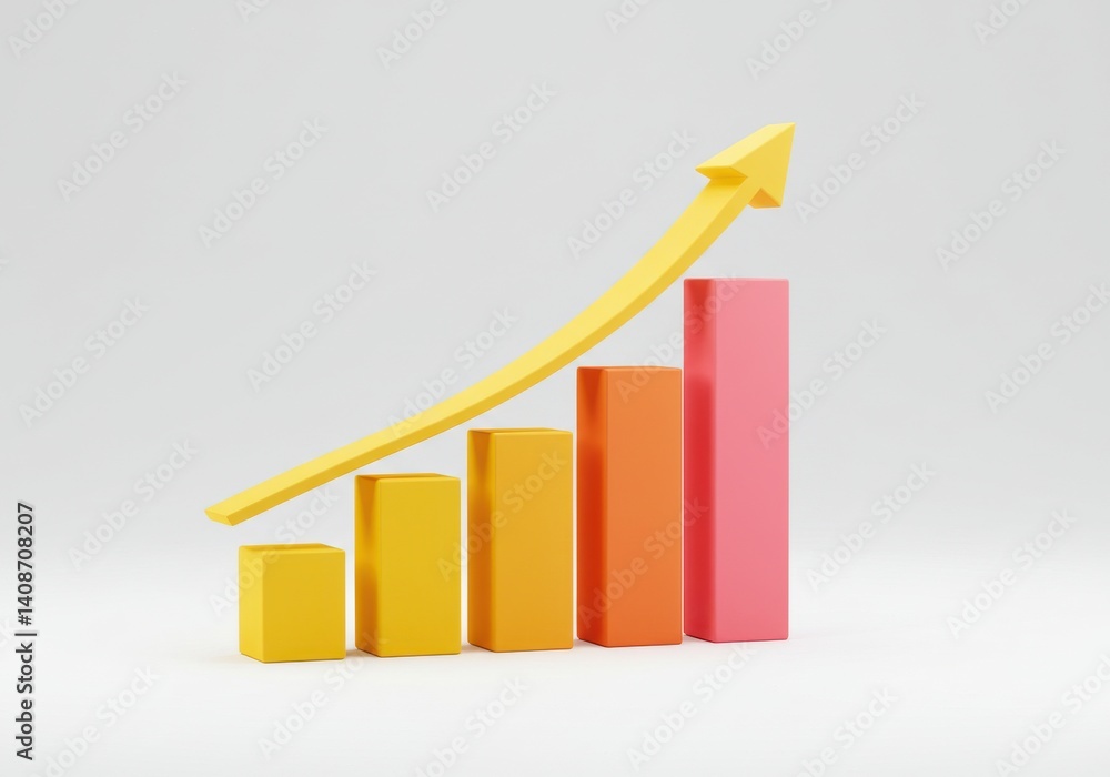 Poster a colorful bar graph with a yellow arrow pointing upwards on a white background indicating growth