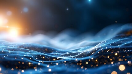 Magical night sky with shimmering abstract waves and bokeh lights