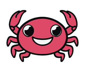 Obraz premium Crab cartoon isolated on white background. Happy crab drawing fun ocean themed character illustration. 