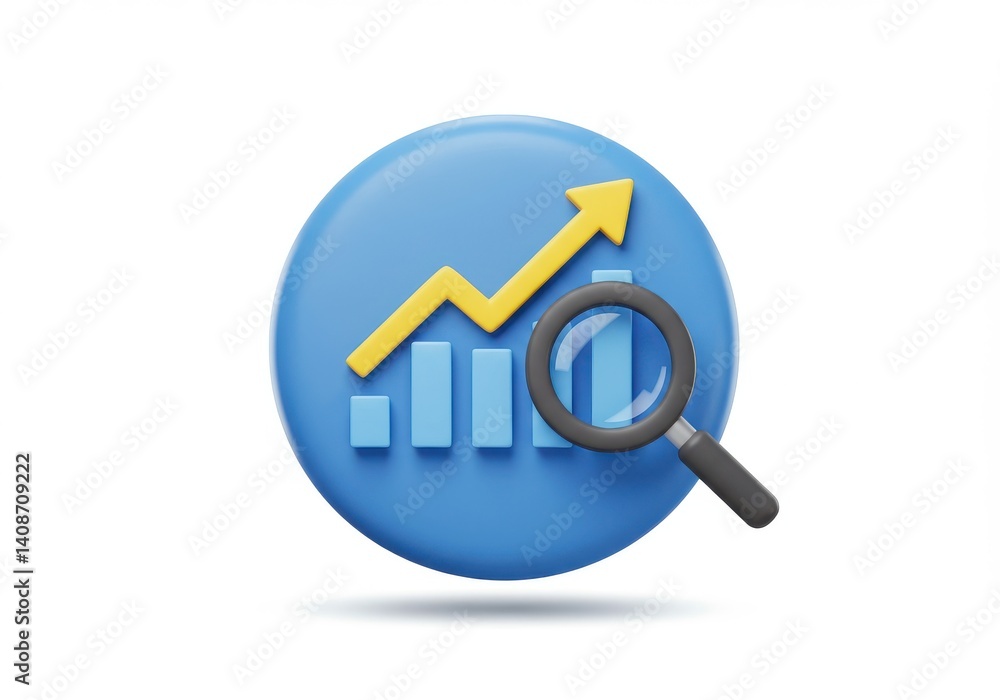 Aufkleber a cartoon of a graph with an arrow pointing up and a magnifying glass on a blue circle shape