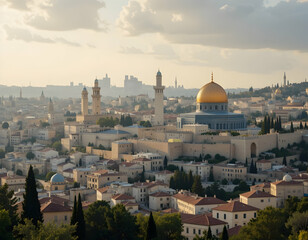 Obraz premium Cityscape with Golden Dome and Tall Towers at Daytime