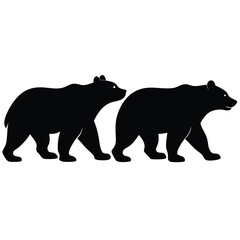 Black bear silhouettes set walking on white background high resolution picture