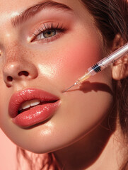 Doctor in medical gloves with syringe injects fillers and botox for rejuvenating wrinkle and anti aging non surgical mesotherapy treatment for face  ai generative