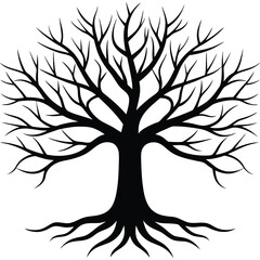 Obraz premium Abstract Silhouette Tree with Roots and Branches on Transparent Background