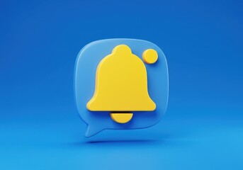 Fototapeta premium A notification bell icon rendered in d with a blue speech bubble on a blue background