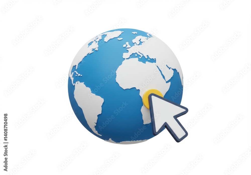 Poster globe with continents and a white cursor pointing at africa on a white background image