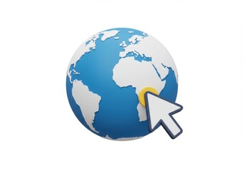 Globe with continents and a white cursor pointing at africa on a white background image