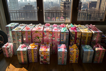 Fototapeta premium Colorful Fabric Bundles in Warehouse