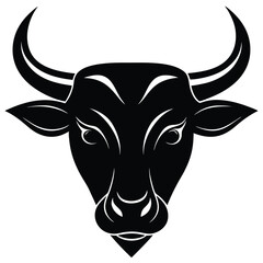 Fototapeta premium Black Silhouette of a Bull Head with Horns on Transparent Background Iconography