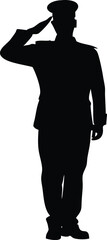Black silhouette of saluting military officer wearing formal attire on transparent