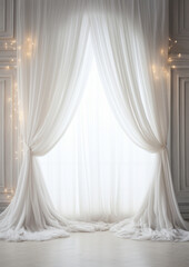 Serene Elegance: Cascading Orchids and Sheer White Curtains Backdrop